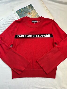 Karl Lagerfeld Red Logo Crewneck Sweater